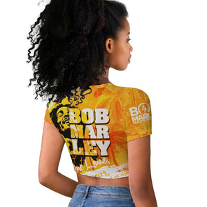 Legend Bob Reggae Afro Raglan Cropped T shirt One Love One Heart Tropical Leaf