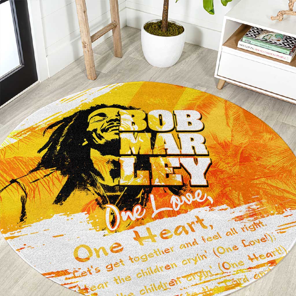 Legend Bob Reggae Afro Round Carpet One Love One Heart Tropical Leaf