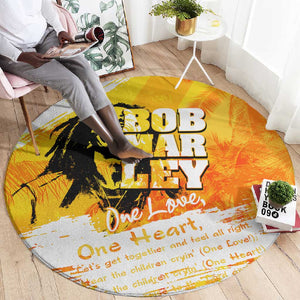 Legend Bob Reggae Afro Round Carpet One Love One Heart Tropical Leaf