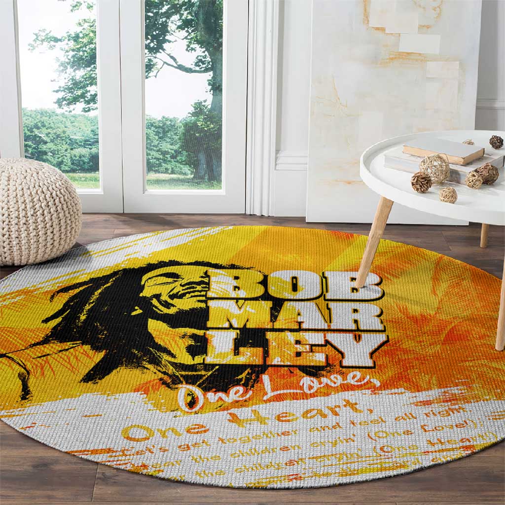 Legend Bob Reggae Afro Round Carpet One Love One Heart Tropical Leaf