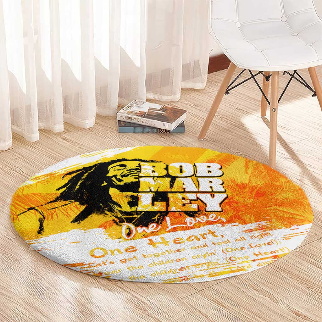 Legend Bob Reggae Afro Round Carpet One Love One Heart Tropical Leaf