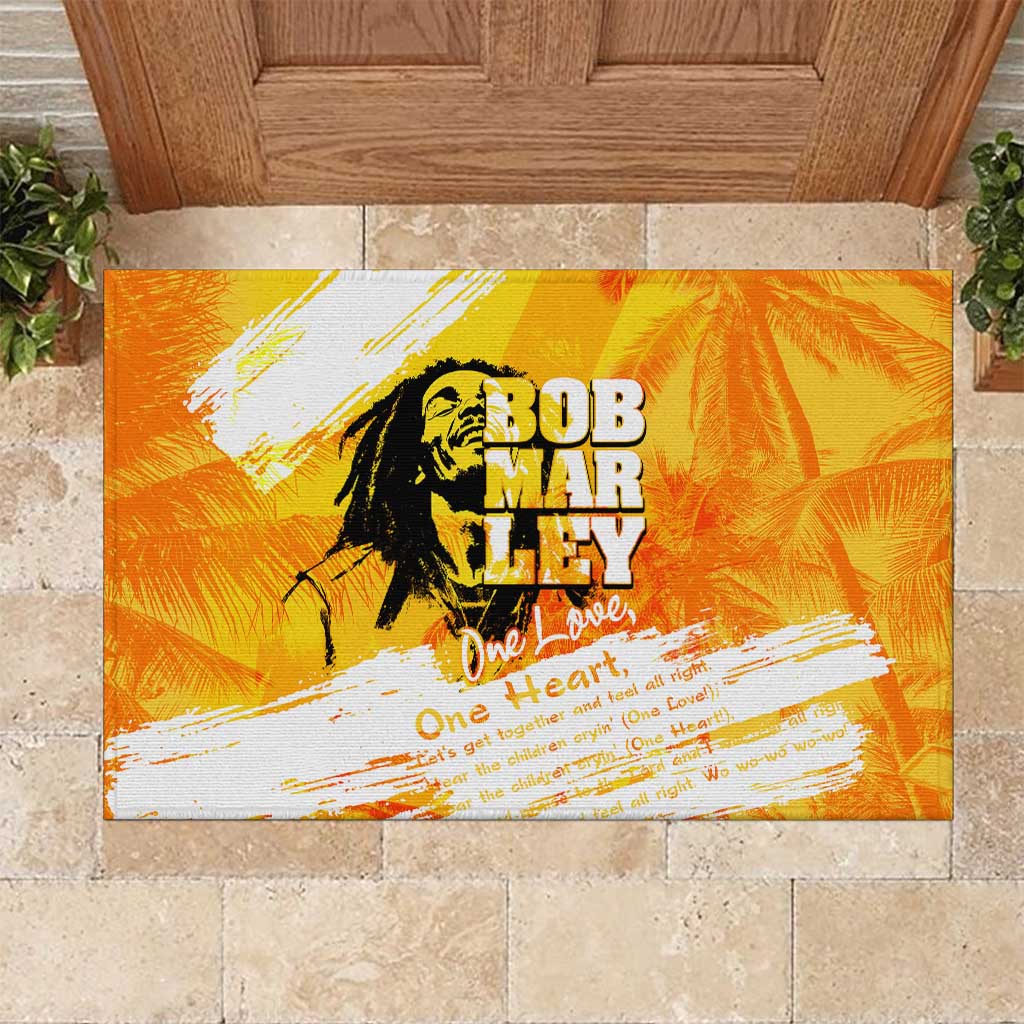 Legend Bob Reggae Afro Rubber Doormat One Love One Heart Tropical Leaf