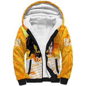 Legend Bob Reggae Afro Sherpa Hoodie One Love One Heart Tropical Leaf
