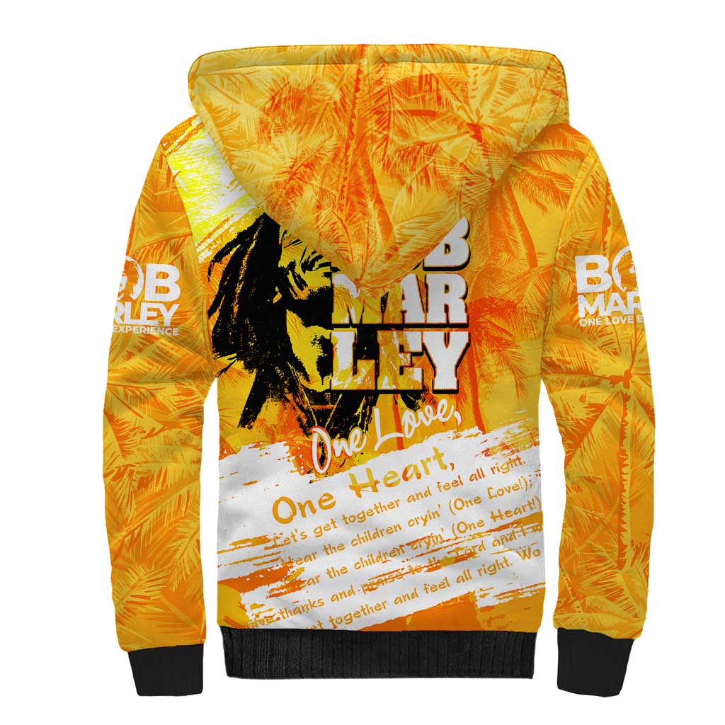 Legend Bob Reggae Afro Sherpa Hoodie One Love One Heart Tropical Leaf
