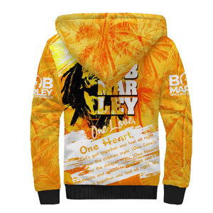 Legend Bob Reggae Afro Sherpa Hoodie One Love One Heart Tropical Leaf