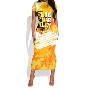 Legend Bob Reggae Afro Short Sleeve Bodycon Dress One Love One Heart Tropical Leaf