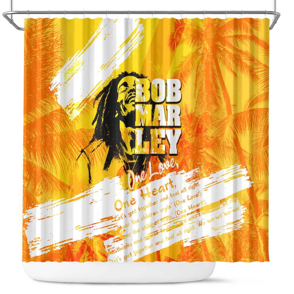 Legend Bob Reggae Afro Shower Curtain One Love One Heart Tropical Leaf