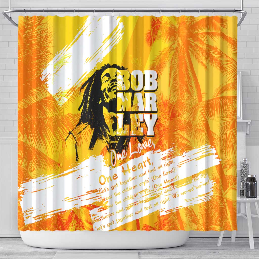 Legend Bob Reggae Afro Shower Curtain One Love One Heart Tropical Leaf