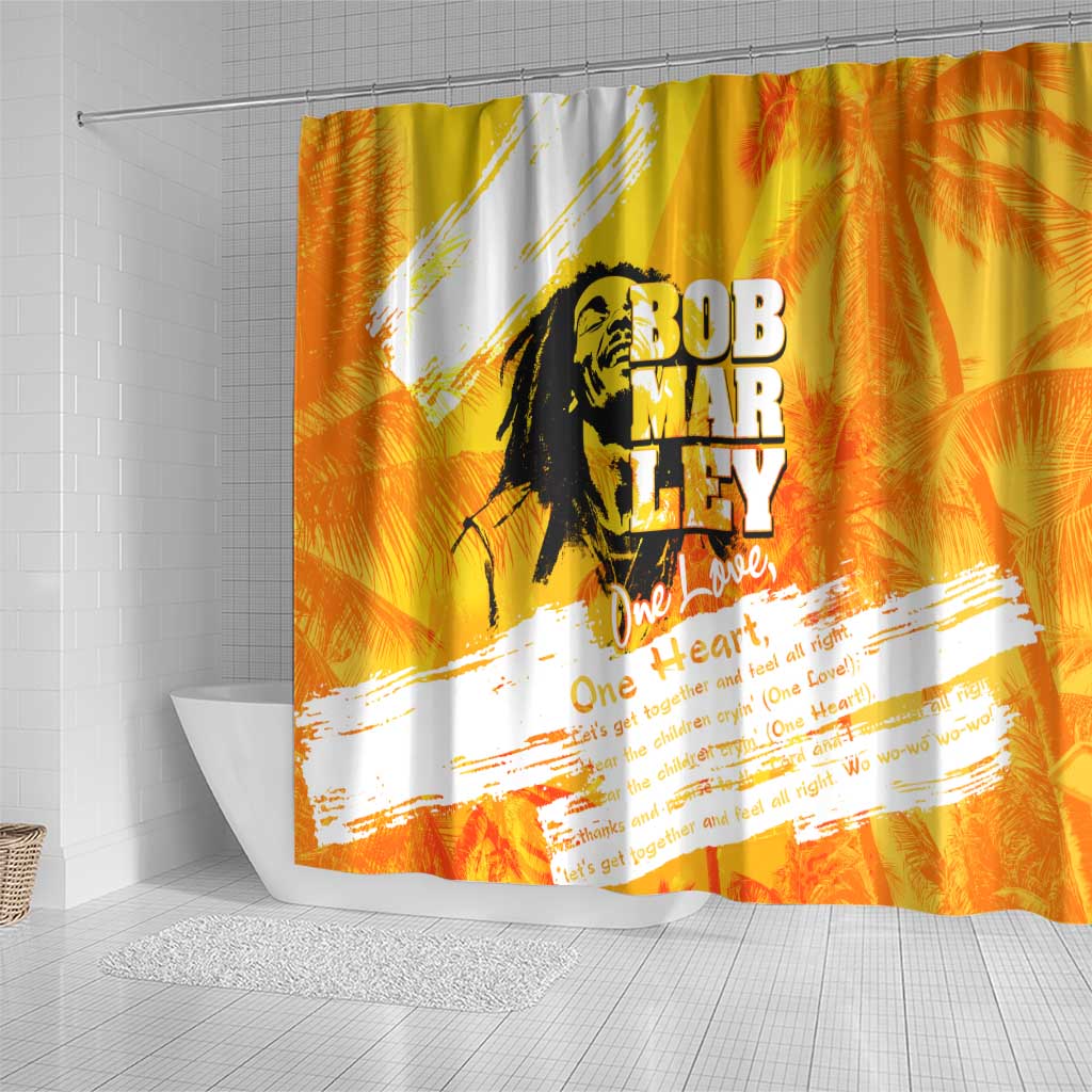 Legend Bob Reggae Afro Shower Curtain One Love One Heart Tropical Leaf