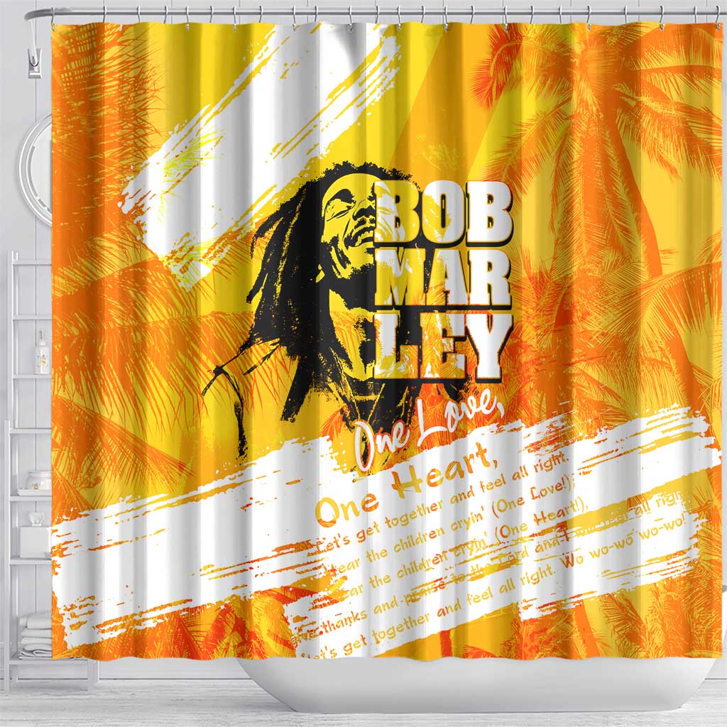Legend Bob Reggae Afro Shower Curtain One Love One Heart Tropical Leaf