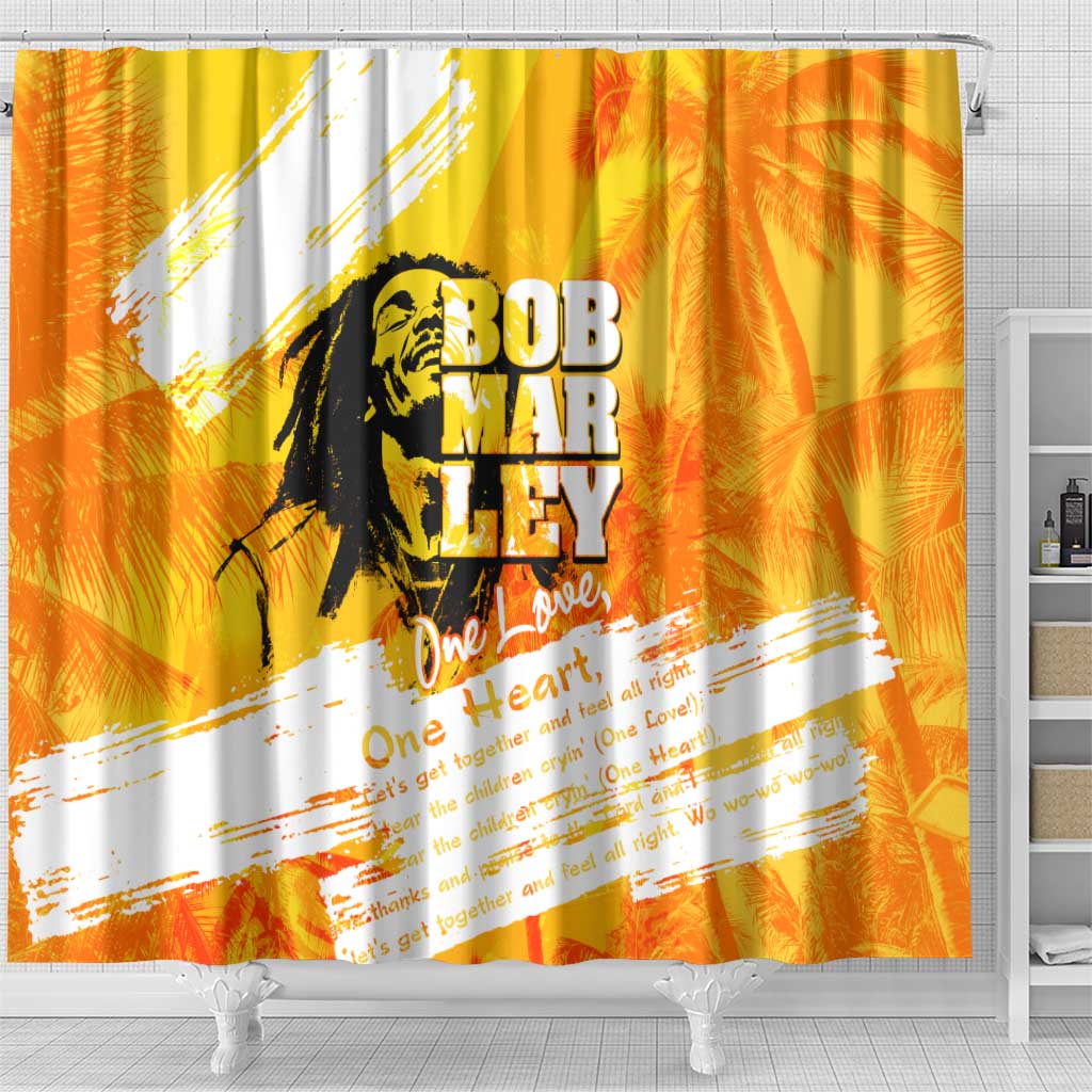 Legend Bob Reggae Afro Shower Curtain One Love One Heart Tropical Leaf