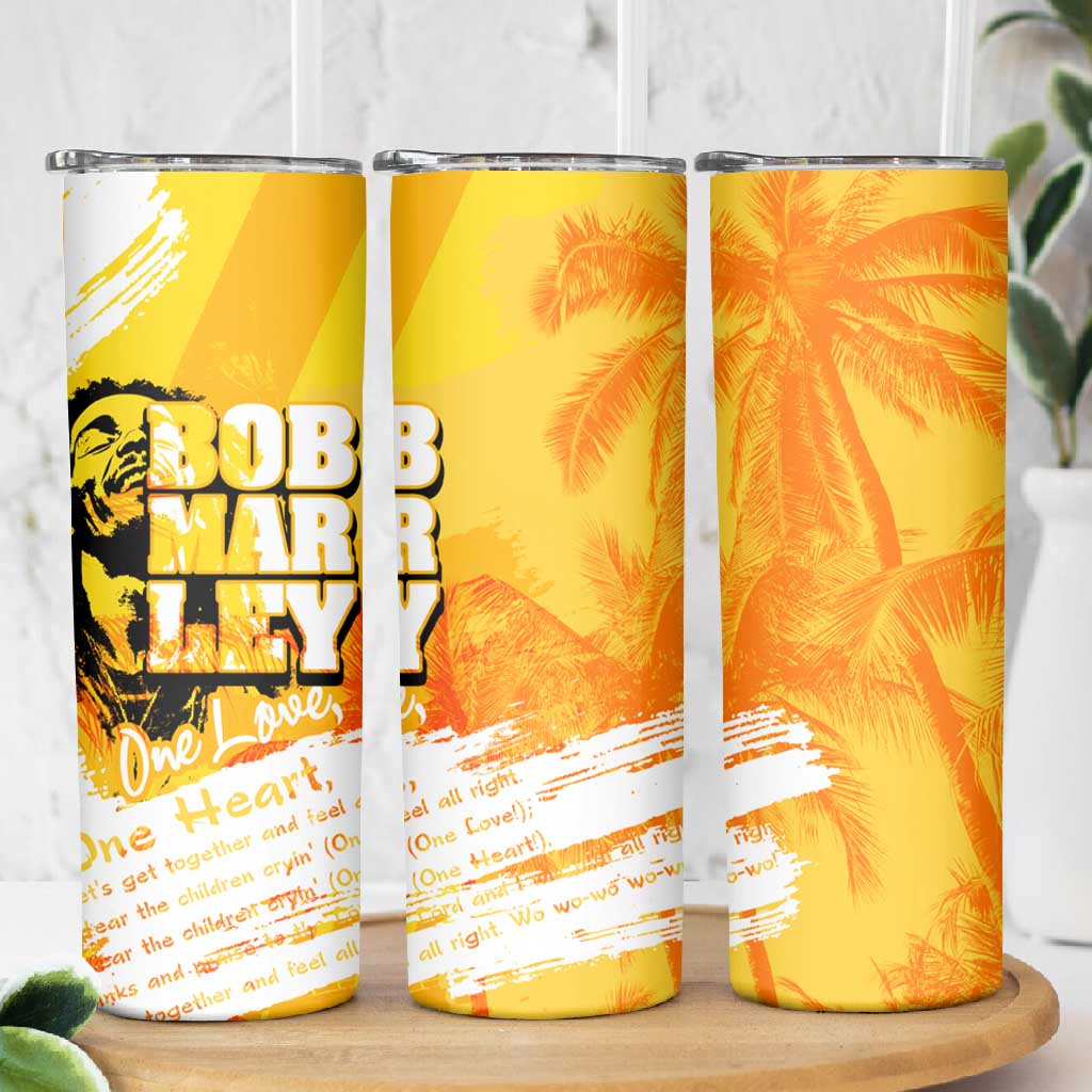 Legend Bob Reggae Afro Skinny Tumbler One Love One Heart Tropical Leaf