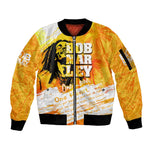 Legend Bob Reggae Afro Sleeve Zip Bomber Jacket One Love One Heart Tropical Leaf