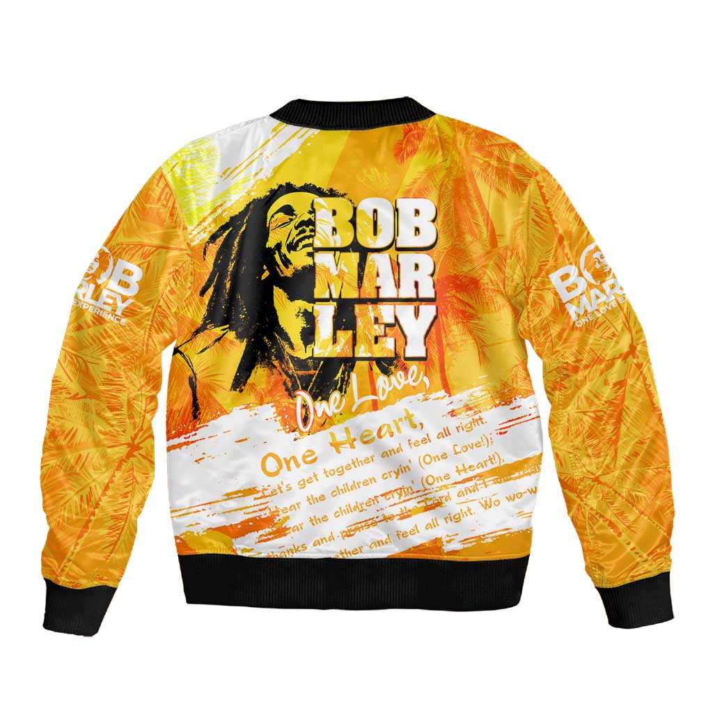Legend Bob Reggae Afro Sleeve Zip Bomber Jacket One Love One Heart Tropical Leaf