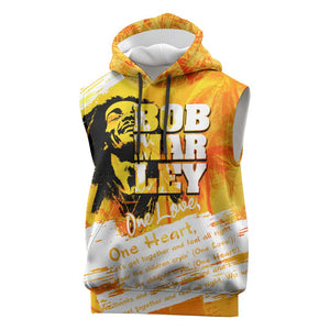 Legend Bob Reggae Afro Sleeveless Hoodie One Love One Heart Tropical Leaf - African Pride