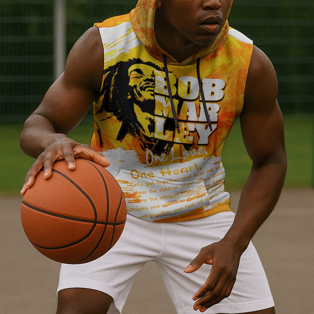 Legend Bob Reggae Afro Sleeveless Hoodie One Love One Heart Tropical Leaf - African Pride