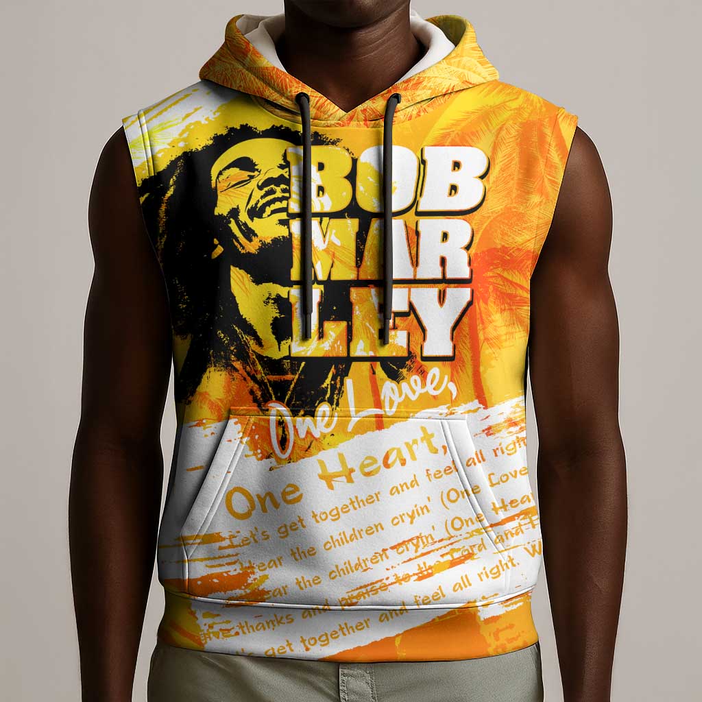 Legend Bob Reggae Afro Sleeveless Hoodie One Love One Heart Tropical Leaf - African Pride