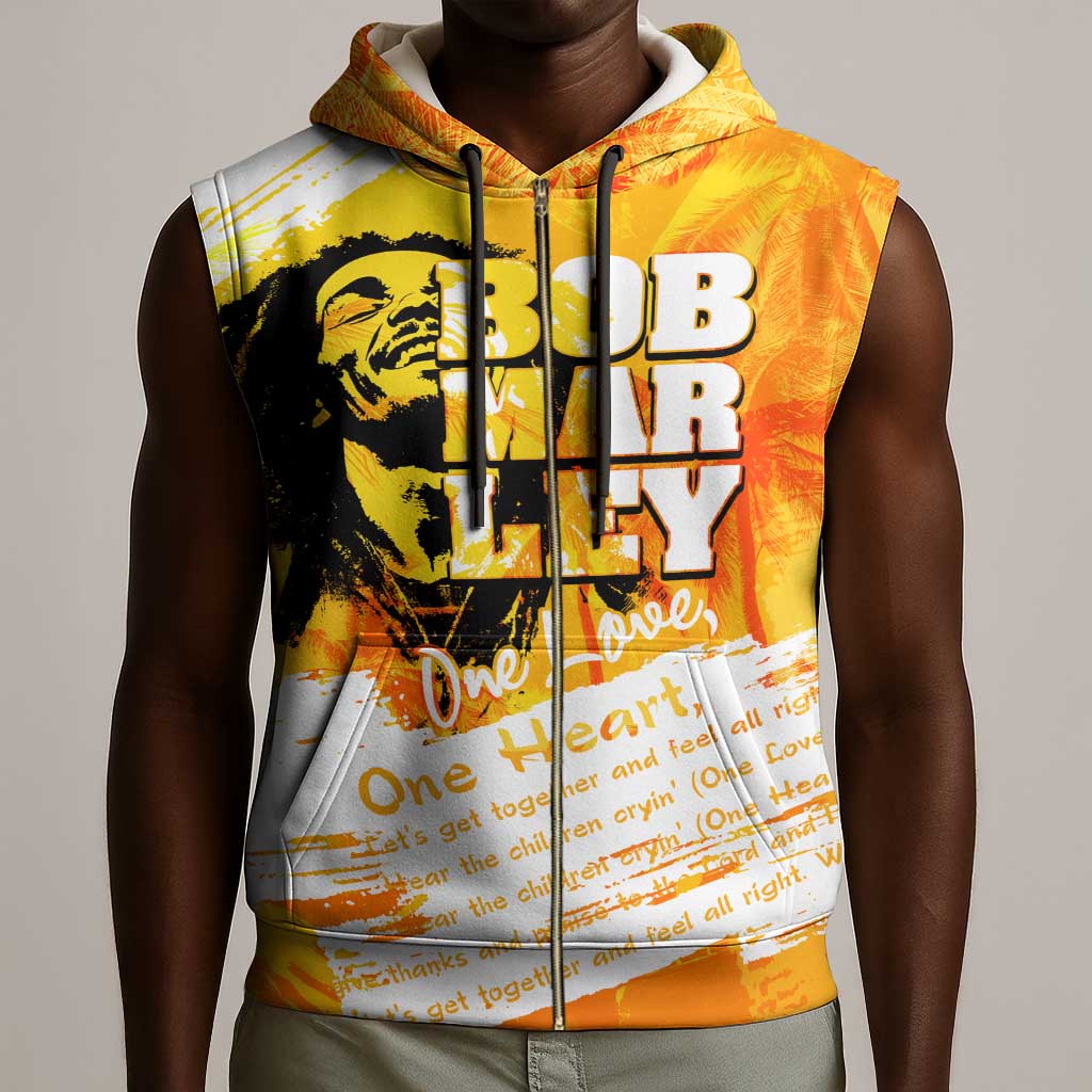 Legend Bob Reggae Afro Sleeveless Zip Hoodie One Love One Heart Tropical Leaf - African Pride