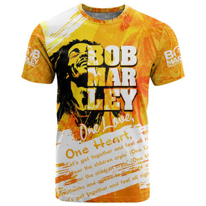 Legend Bob Reggae Afro T shirt One Love One Heart Tropical Leaf