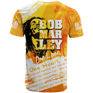 Legend Bob Reggae Afro T shirt One Love One Heart Tropical Leaf