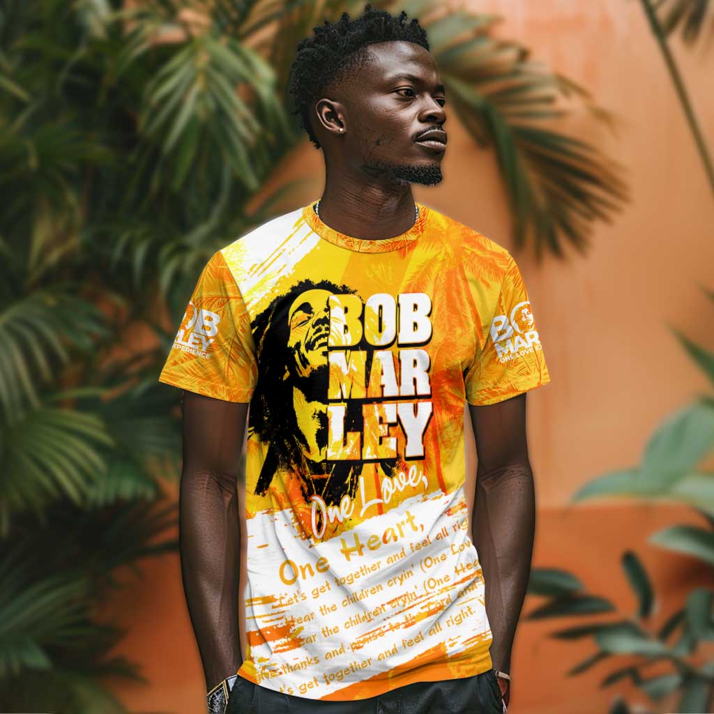Legend Bob Reggae Afro T shirt One Love One Heart Tropical Leaf