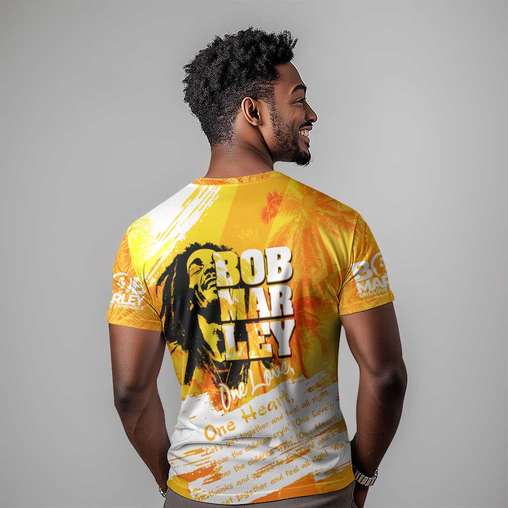 Legend Bob Reggae Afro T shirt One Love One Heart Tropical Leaf