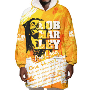 Legend Bob Reggae Afro Wearable Blanket Hoodie One Love One Heart Tropical Leaf