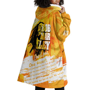Legend Bob Reggae Afro Wearable Blanket Hoodie One Love One Heart Tropical Leaf