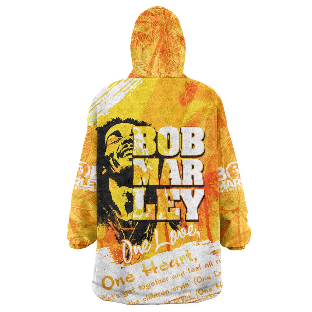 Legend Bob Reggae Afro Wearable Blanket Hoodie One Love One Heart Tropical Leaf