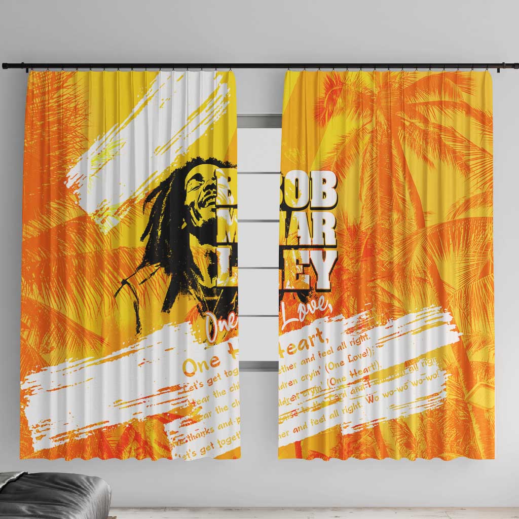 Legend Bob Reggae Afro Window Curtain One Love One Heart Tropical Leaf