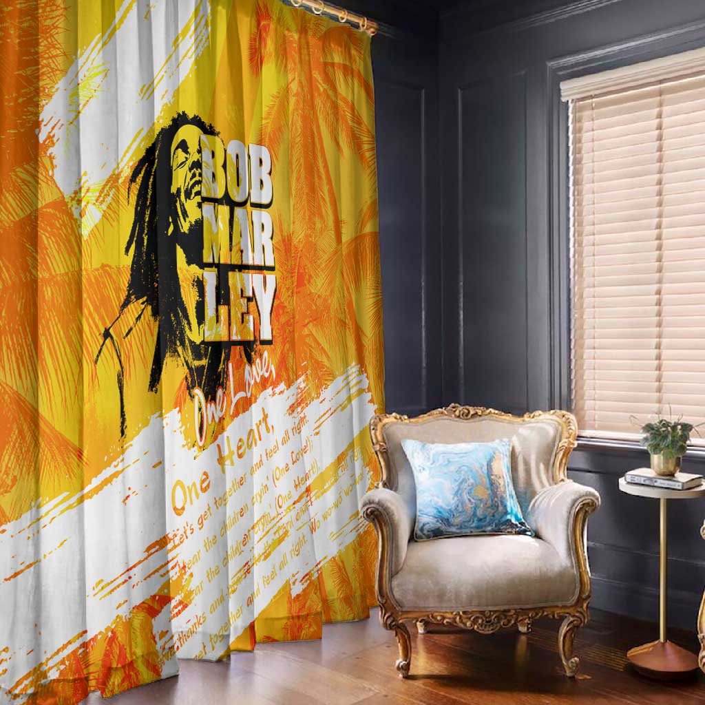 Legend Bob Reggae Afro Window Curtain One Love One Heart Tropical Leaf