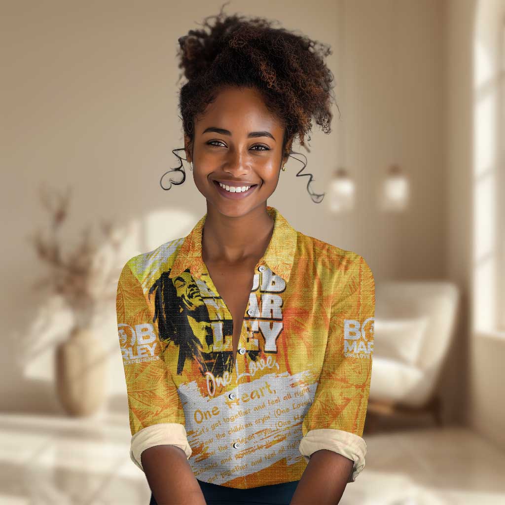 Legend Bob Reggae Afro Women Casual Shirt One Love One Heart Tropical Leaf