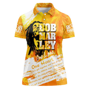 Legend Bob Reggae Afro Women Polo Shirt One Love One Heart Tropical Leaf