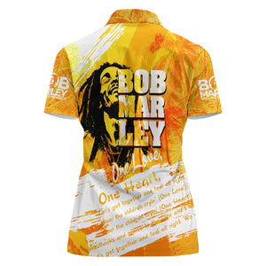 Legend Bob Reggae Afro Women Polo Shirt One Love One Heart Tropical Leaf