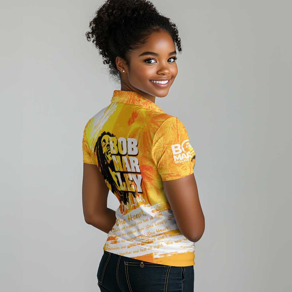 Legend Bob Reggae Afro Women Polo Shirt One Love One Heart Tropical Leaf