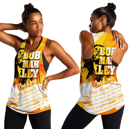 Legend Bob Reggae Afro Women Racerback Tank One Love One Heart Tropical Leaf