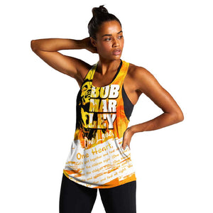 Legend Bob Reggae Afro Women Racerback Tank One Love One Heart Tropical Leaf