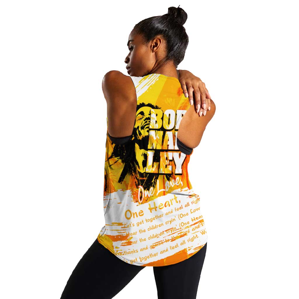 Legend Bob Reggae Afro Women Racerback Tank One Love One Heart Tropical Leaf