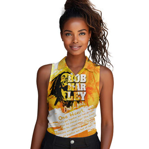 Legend Bob Reggae Afro Women Sleeveless Polo Shirt One Love One Heart Tropical Leaf