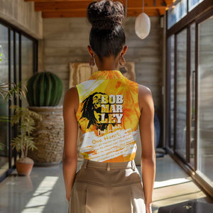 Legend Bob Reggae Afro Women Sleeveless Polo Shirt One Love One Heart Tropical Leaf
