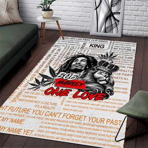 Afro King of Reggae Legend Bob Area Rug Rastafari Lion Cannabis Typography Style