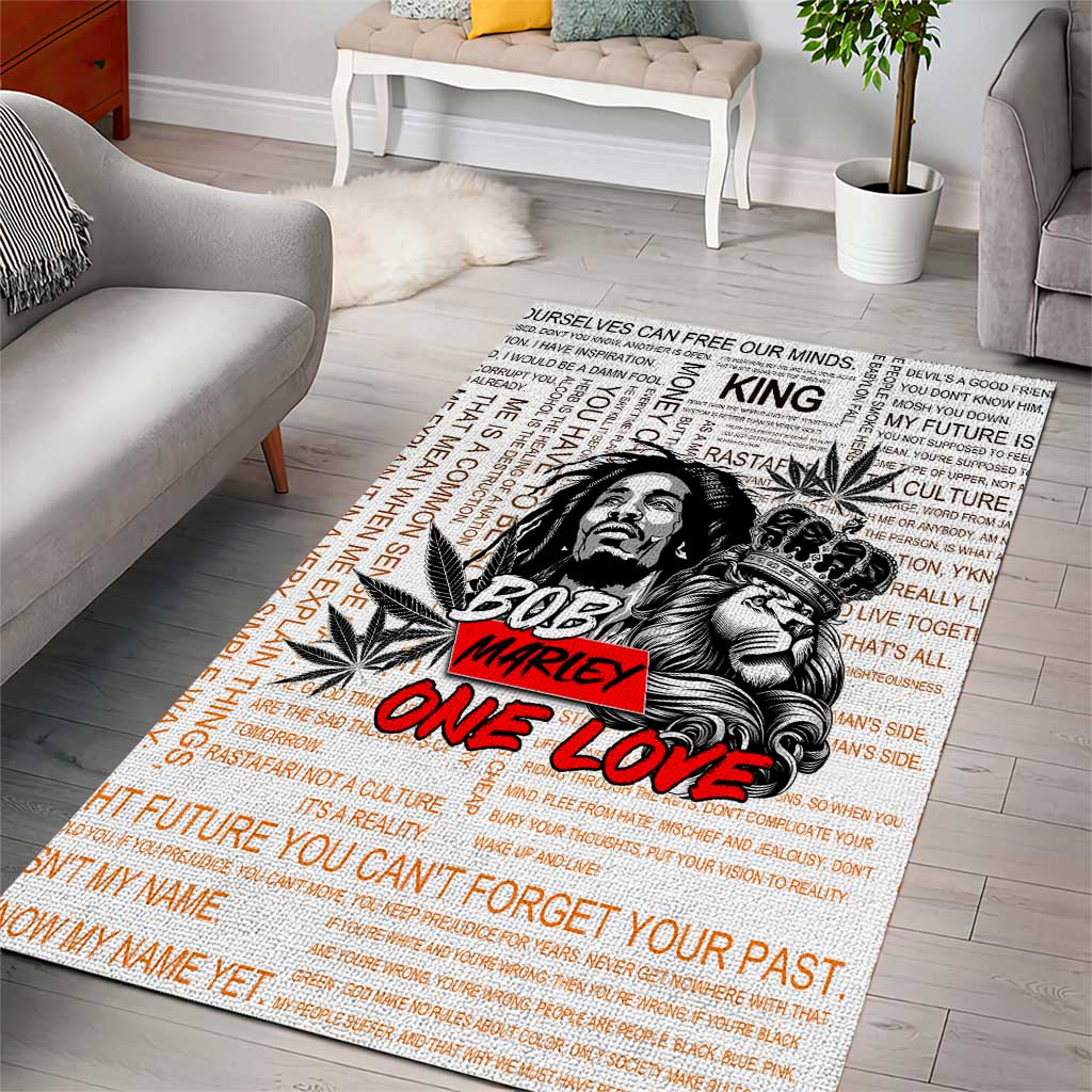 Afro King of Reggae Legend Bob Area Rug Rastafari Lion Cannabis Typography Style