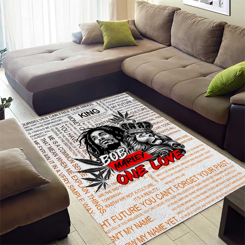 Afro King of Reggae Legend Bob Area Rug Rastafari Lion Cannabis Typography Style