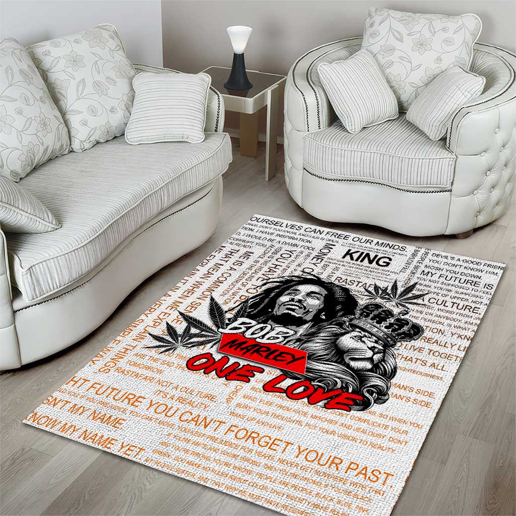 Afro King of Reggae Legend Bob Area Rug Rastafari Lion Cannabis Typography Style
