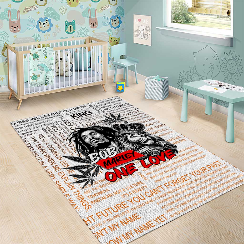 Afro King of Reggae Legend Bob Area Rug Rastafari Lion Cannabis Typography Style