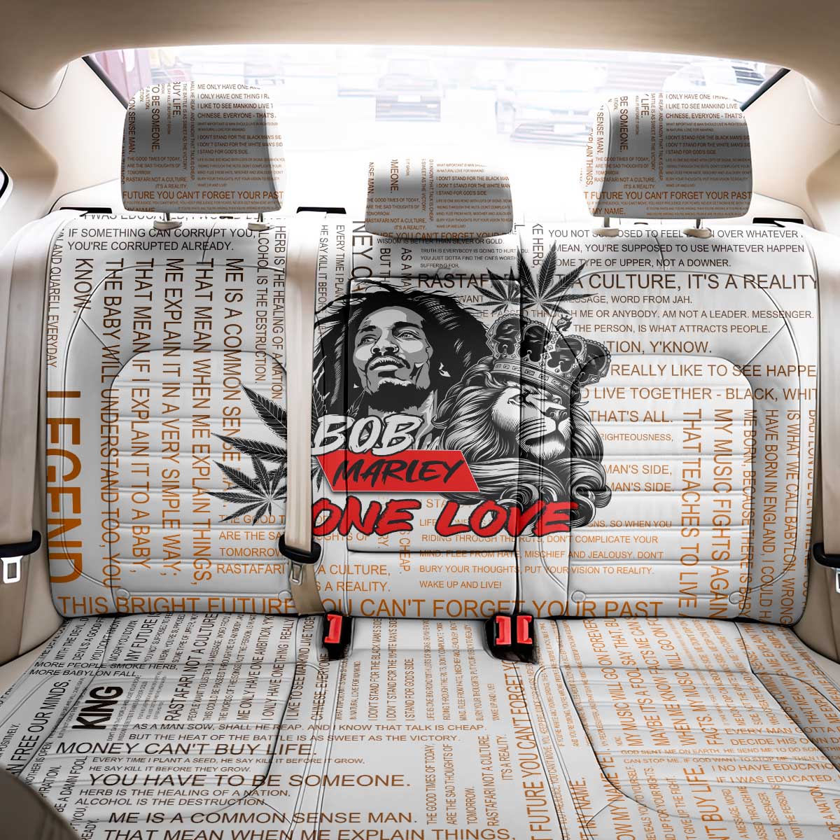 Afro King of Reggae Legend Bob Back Car Seat Cover Rastafari Lion Cannabis Typography Style