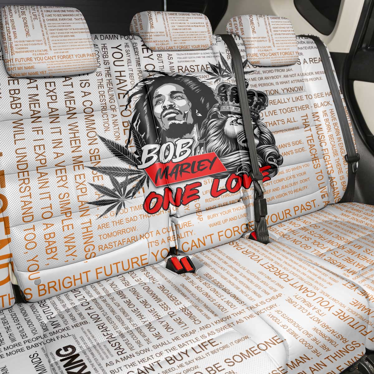 Afro King of Reggae Legend Bob Back Car Seat Cover Rastafari Lion Cannabis Typography Style