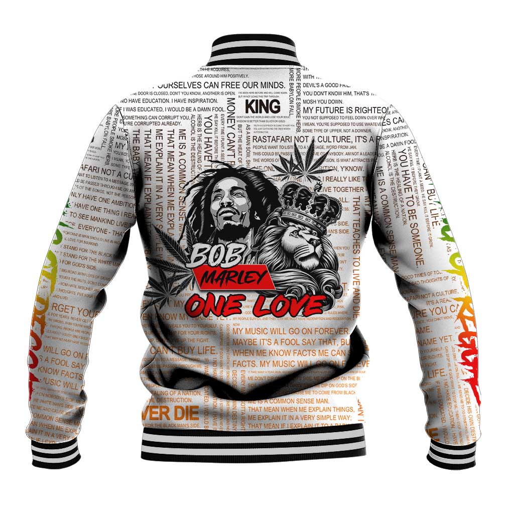 Afro King of Reggae Legend Bob Baseball Jacket Rastafari Lion Cannabis Typography Style