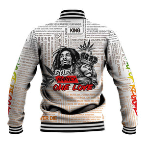 Afro King of Reggae Legend Bob Baseball Jacket Rastafari Lion Cannabis Typography Style