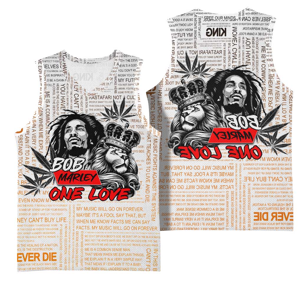 Afro King of Reggae Legend Bob Basketball Jersey Rastafari Lion Cannabis Typography Style - African Pride